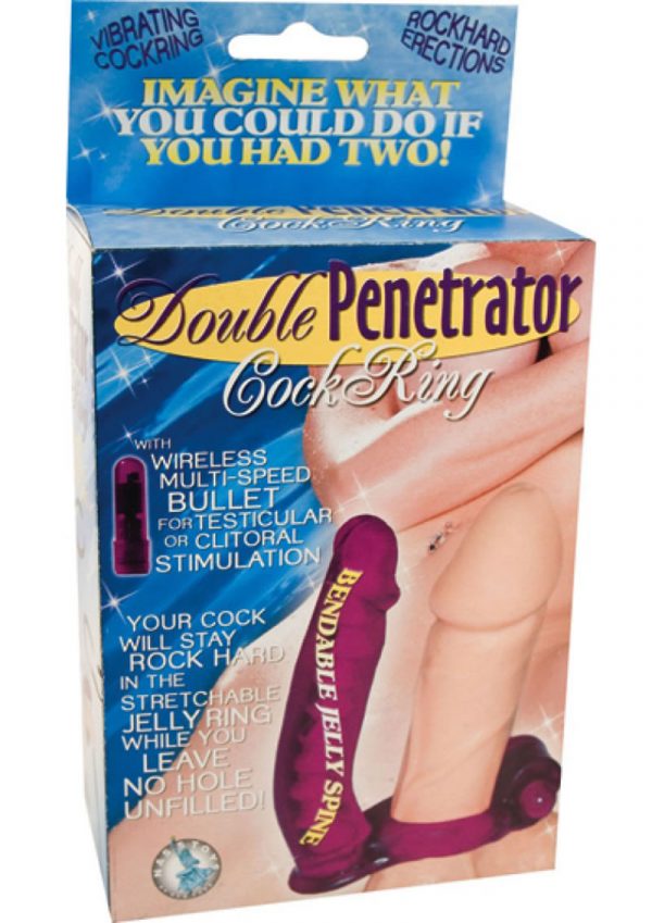 Double Penetrator Cock Ring With Bendable Dildo Purple