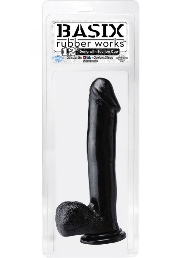 Basix Rubber Works 12 Inch Dong With Suction Cup Black