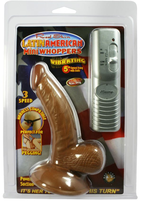 Real Skin Latin American Mini Whoppers Vibrating Dong With Balls Brown 5 Inch