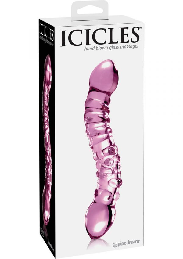 Icicles No 55 Double Sided Glass Massager Pink 7.75 Inch