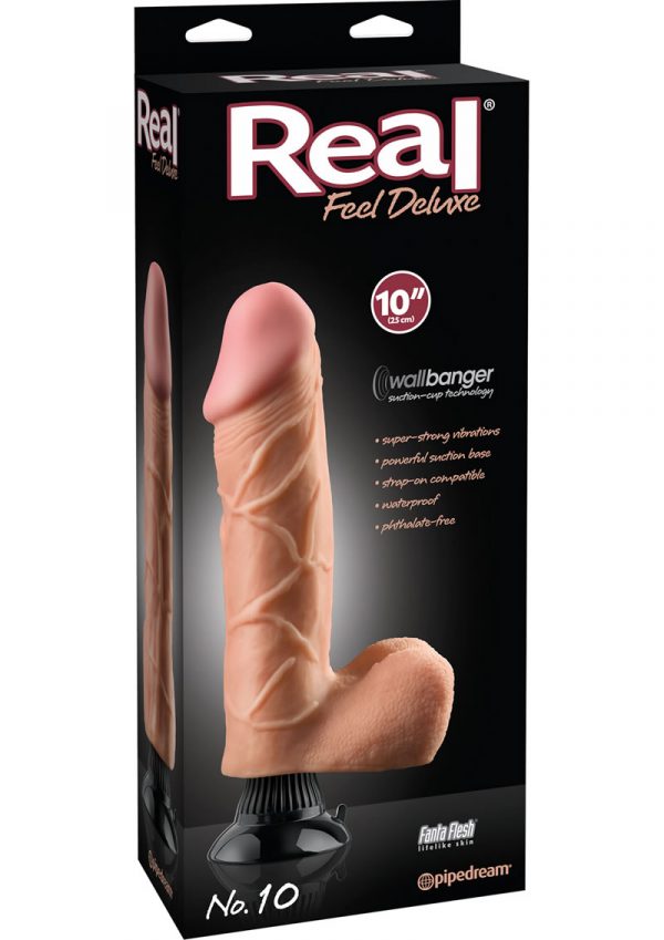 Real Feel Deluxe No 10 Wallbanger Vibrating Dildo Waterproof Flesh 10 Inch