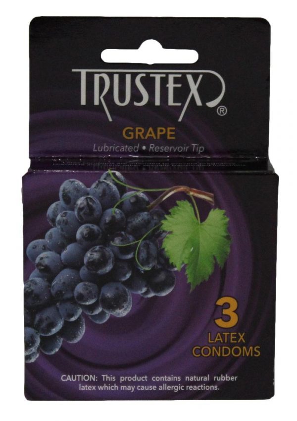 Trustex Grape Lubricated Reservoir Tip Flavored Latex Condom 3 Each Per Box