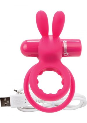 Charged Ohare Rechargeable Silicone Waterproof Rabbit Cock Ring Pink