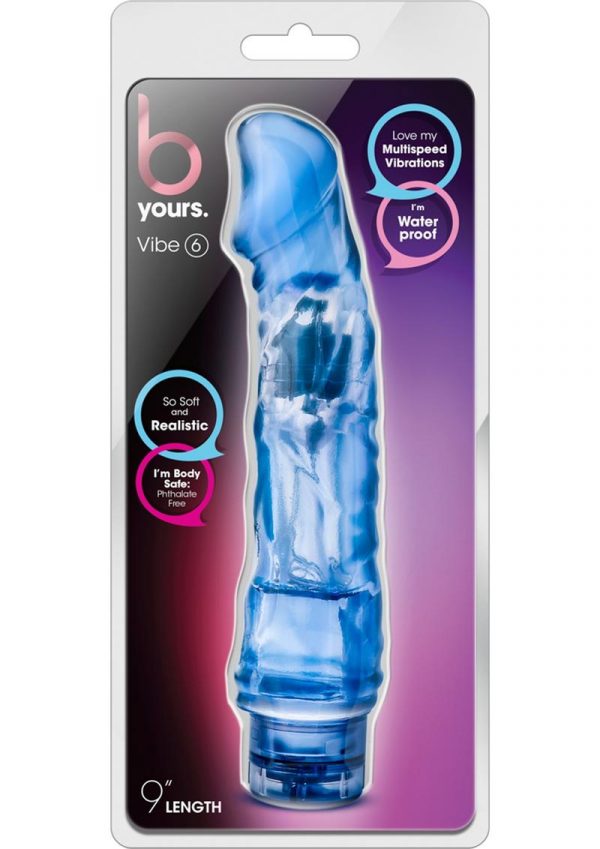 B Yours Vibe 06 Realistic Vibrating Jelly Dong Waterproof Blue 9 Inch