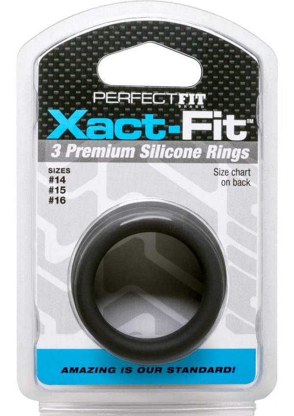 Perfect Fit Xact-Fit Silicone Ring Kit SM - MD 3 Pack - Black