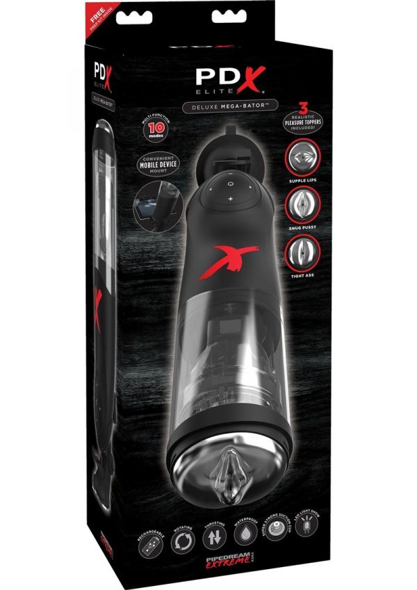 PDX Elite Deluxe Mega-Bator Rechargeable Thrusting Masturbator Waterproof Black