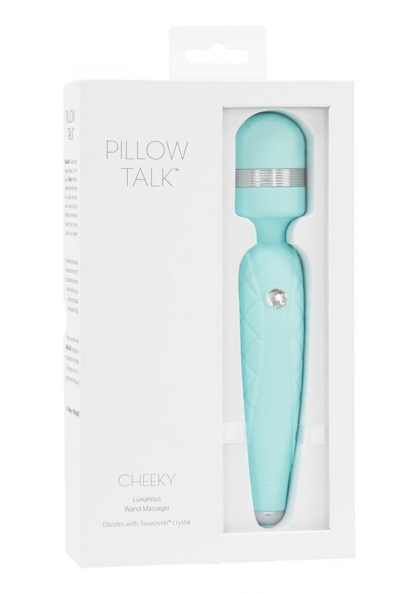 Pillow Talk Cheeky Silicone USB Rechargeable Massager Wand With Swarovski Crystal Teal