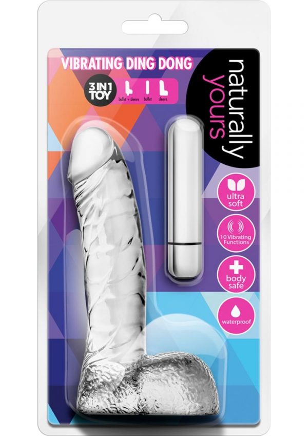 Naturally Yours Vibrating Ding Dong Jelly Dildo With Balls Waterproof Clear 6.5 Inch