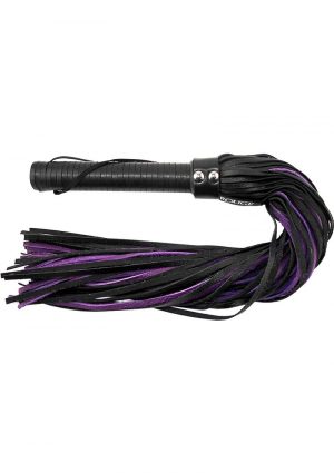 Rouge Long Leather Flogger Black & Purple