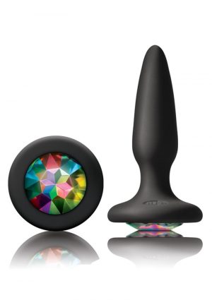 Glams Mini Silicone Anal Plug - Black Rainbow Gem