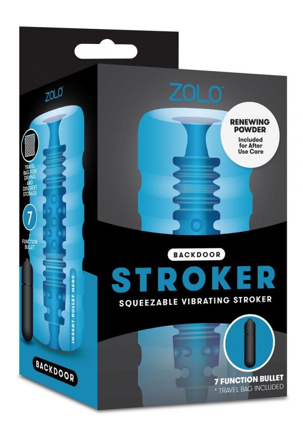 Zolo Backdoor Stroker Squeezable Vibrating Masturbator Stroker Blue