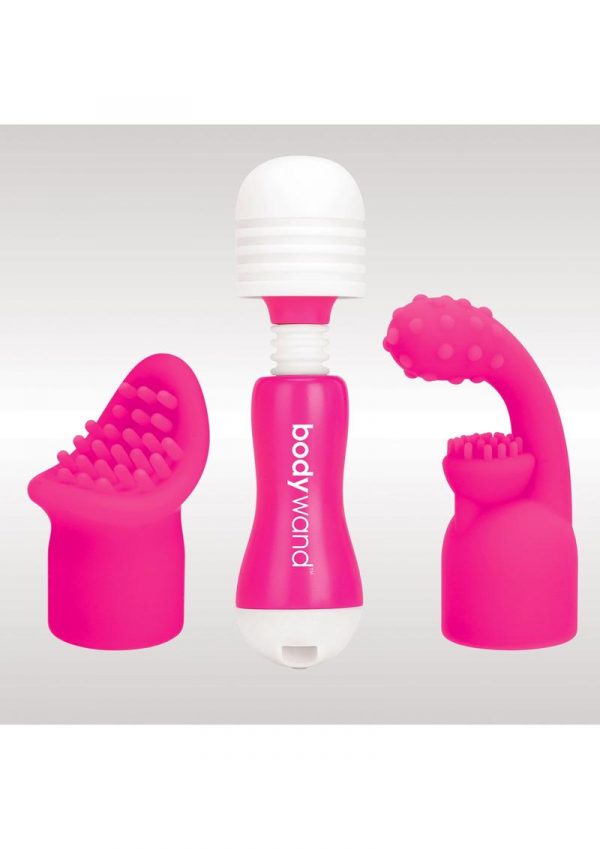 Bodywand Rechargeable Mini Massager Silicone With Two Attachments Pink