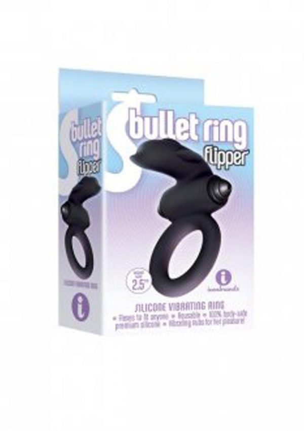 S Bullet Ring Flipper Silicone Vibrating Ring Black 2.5 Inches