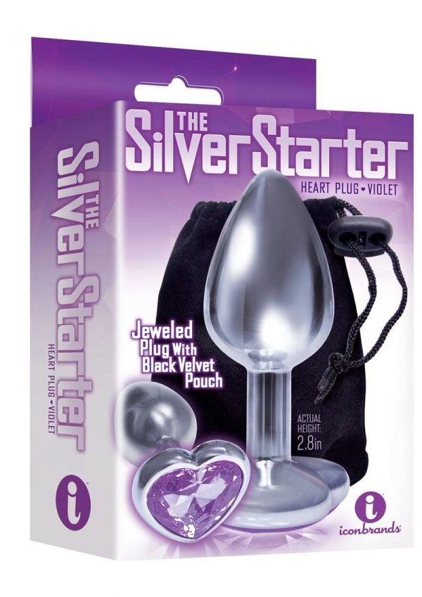 The Silver Starter Jeweled Hearts Plug Stainless Steel Violet 2.8 Inch