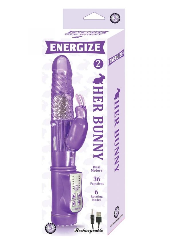 Energize Her Bunny 2 Vibe Waterproof Purple 9 Inch