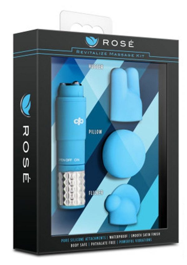 Rose Revitalize Massage Kit With Silicone Attachments Waterproof Blue