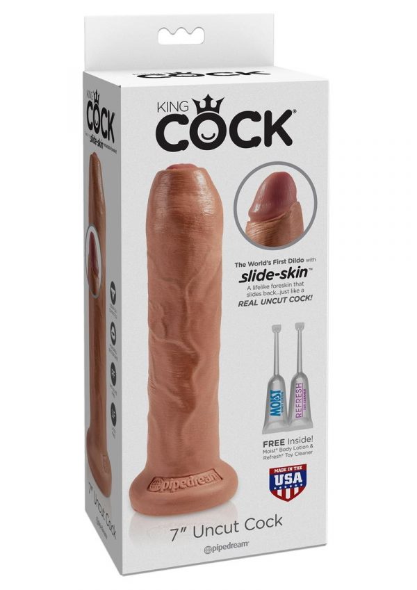 King Cock Uncut Cock Dildo 7 Inch Tan