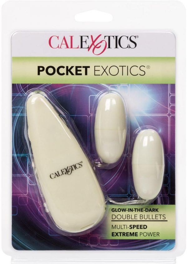 Pocket Exotics Glowing Double Bullet Glow In The Dark 2.1 Inch Ivory