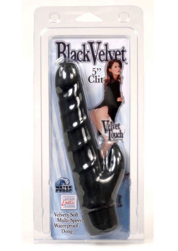 Black Velvet Realistic Vibrator With Clit Stimulator Waterproof Black 5 Inch