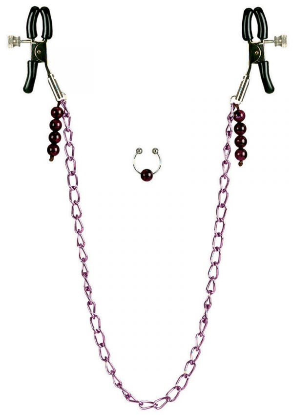 Nipple Clamps with Purple Chain Non Piercing