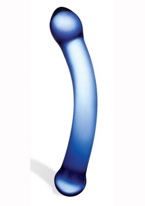 Glass Curved Glass G-Spot Dildo Blue 6 Inches