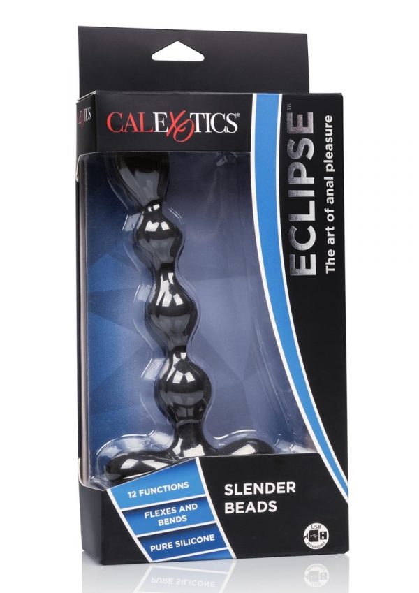 Eclips Slender Beads Silicone Flexible USB Rechargeable Anal Beads Probe Waterproof Black 7 Inch