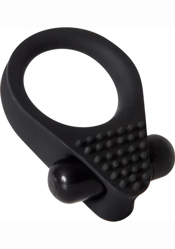 Black Knight Vibrating Textured Cockring Waterproof Black