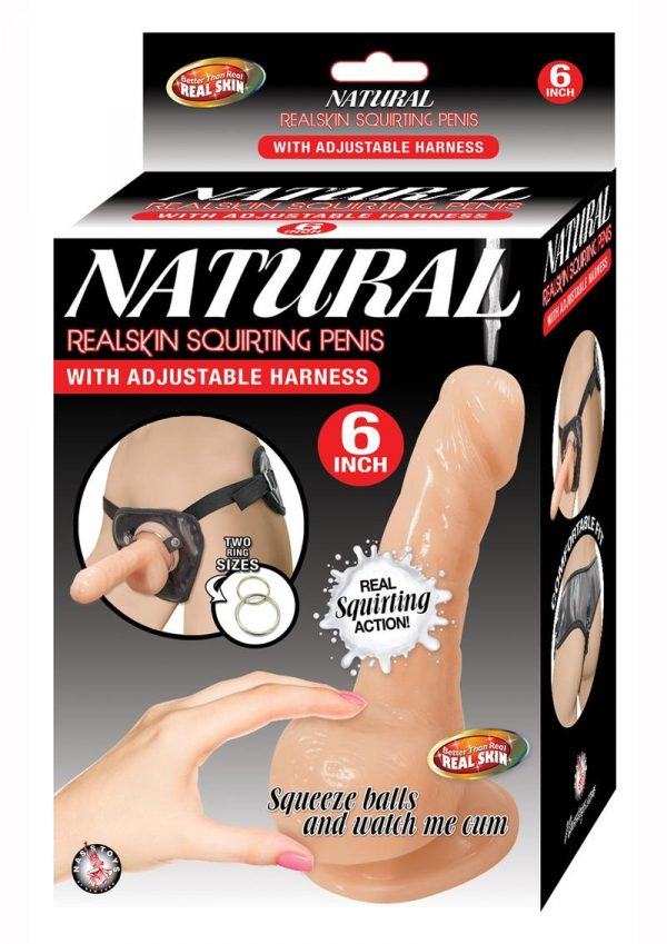 Natural Real Squirting Penis W/ Harness 6 Inch Non Vibrating