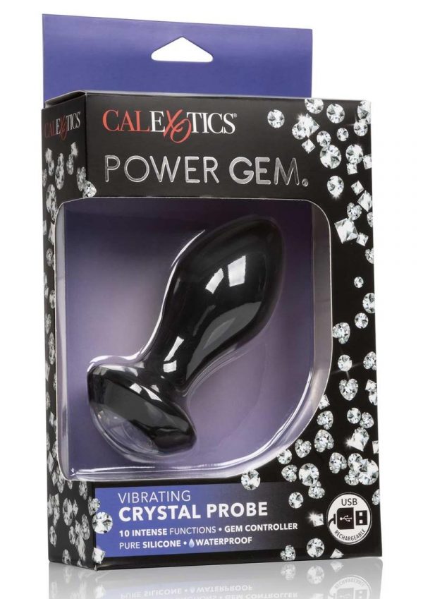 Power Gem Vibrating Petite Crystal Probe Silicone Waterproof USB Rechargeable Anal Vibe Black 4.25 Inch