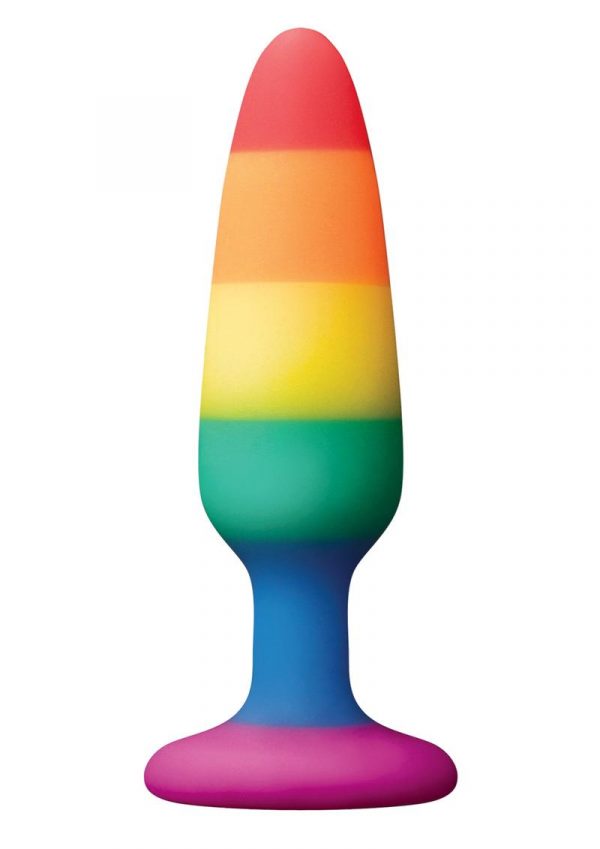 Colours Pleasure Plug Silicone Small Non-Vibrating With Suction Anal Plug Pride Edition Multi Color 4.33 Inches