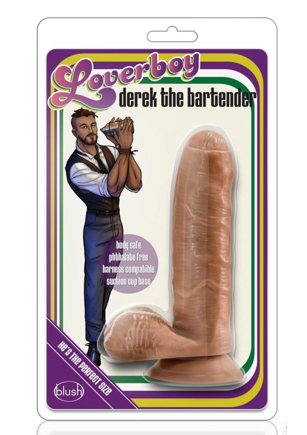 Loverboy Derek The Bartender Non Vibrating Dildo Harness Compatible Tan