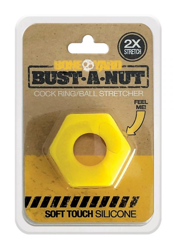 Bone Yard Bust A Nut Silicone Cock Ring Ball Stretcher Yellow