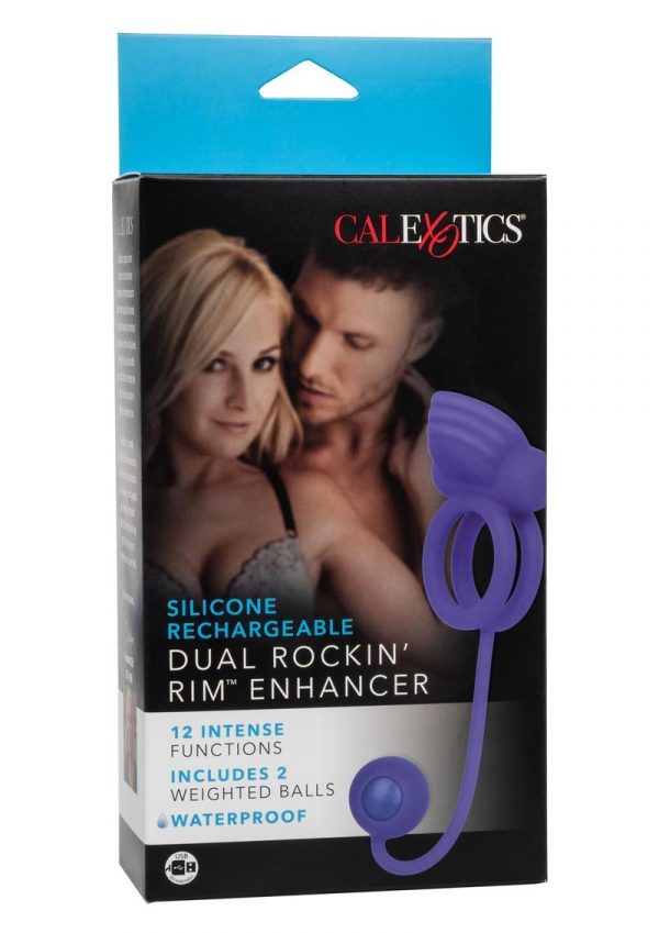 Silicone Recharge Dual Rockin Rim Enchancer Cock Ring Waterproof Purple