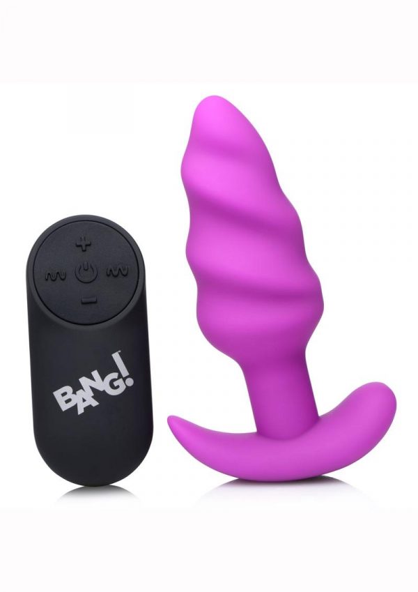 Bang! 21x Vibrating Silicone Rechargeable Swirl Butt Plug With Remote Control - Purple