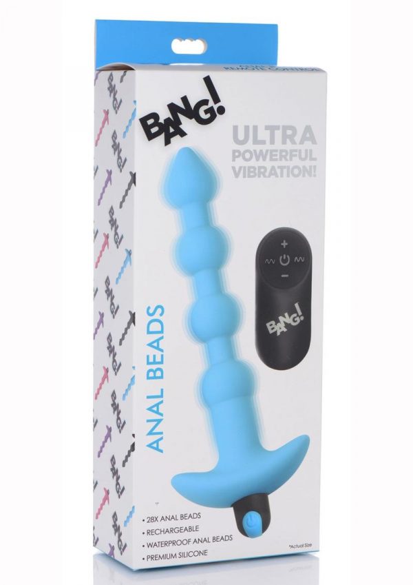 Bang! Vibrating Silicone Rechargeable Anal Beads With Remote Control - Blue