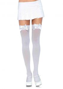 Leg Avenue Nylon Thigh High With Bow - Plus Size - White