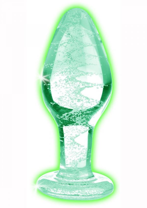 Booty Sparks Glow In The Dark Glass Anal Plug - Medium - Clear