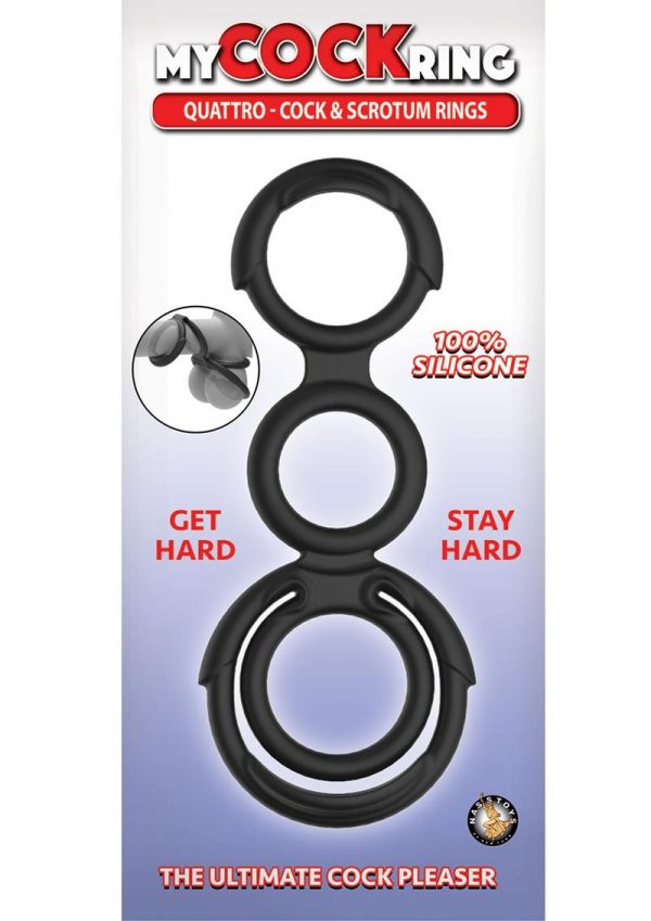 My Cockring Quattro Silicone Cock andamp; Scrotum Rings - Black