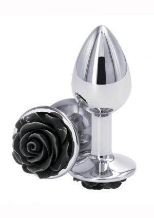 Rear Assets Rose Aluminum Anal Plug - Small - Black/Silver