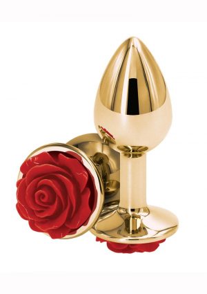 Rear Assets Rose Aluminum Anal Plug - Small - Red/Gold