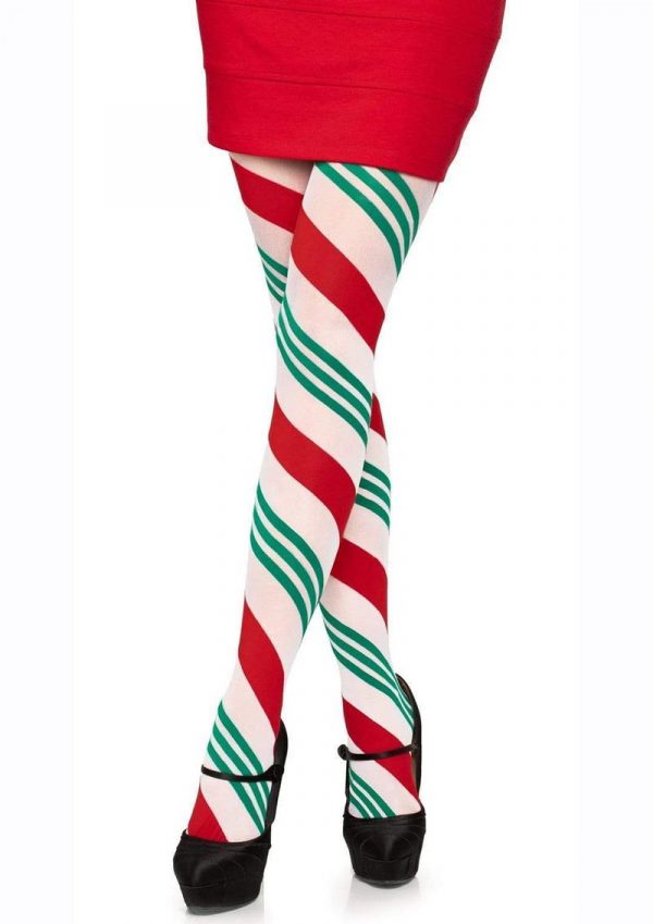 Leg Avenue Holiday Ribbon Striped Tights - O/S - Green/Red