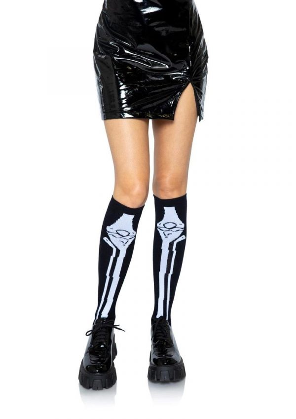 Leg Avenue Skeleton Over The Knee Socks - O/S - Black/White