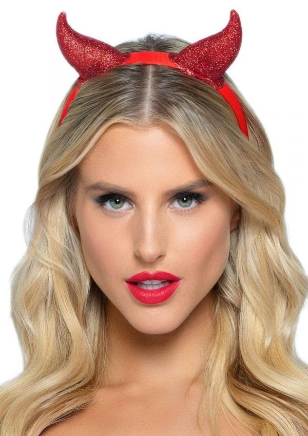 Leg Avenue Latex Glitter Devil Horn Headband - O/S - Red