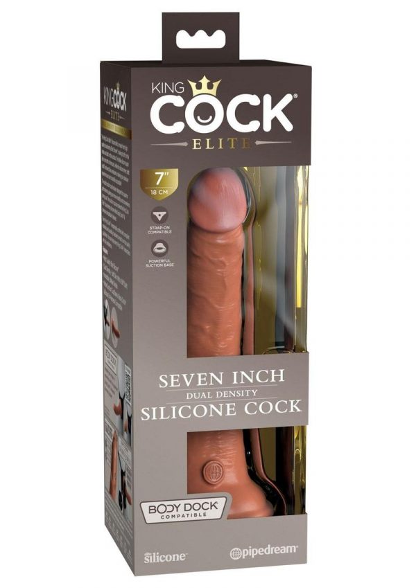 King Cock Elite Dual Density Silicone Dildo 7in - Caramel