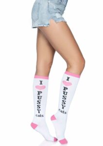 Leg Avenue Pussycat Knee Highs - O/S - White/Pink