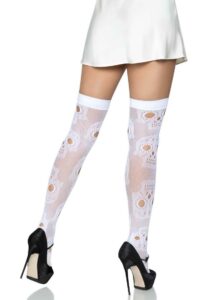 Leg Avenue Sugar Skull Net Thigh Highs - O/S - White