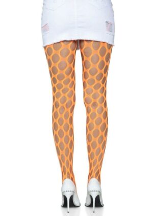 Leg Avenue Jumbo Pothole Net Tights - O/S - Neon Orange