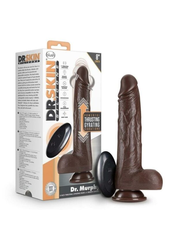 Dr. Skin Silicone Dr. Murphy Rechargeable Thrusting Dildo with Remote Control 8in - Chocolate