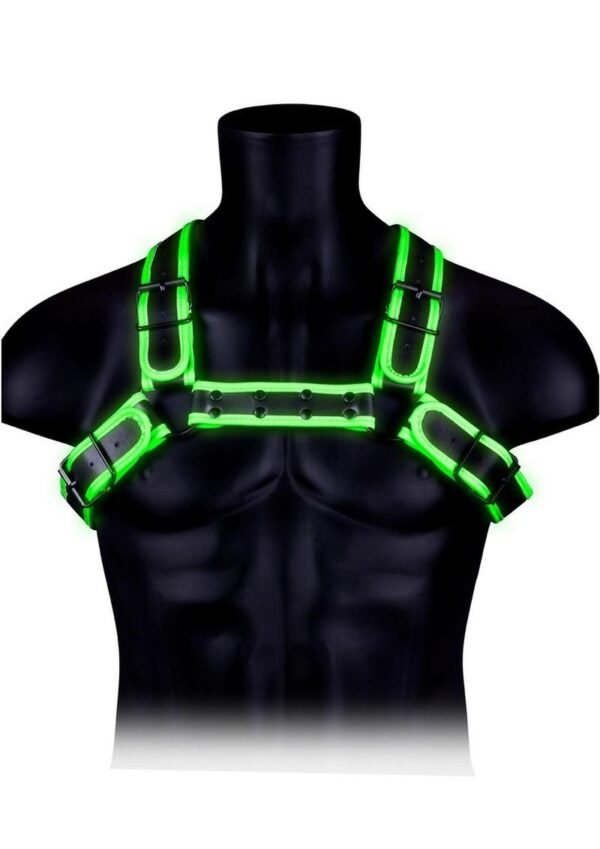 Ouch! Buckle Bulldog Harness Glow in the Dark - Large/XLarge - Green