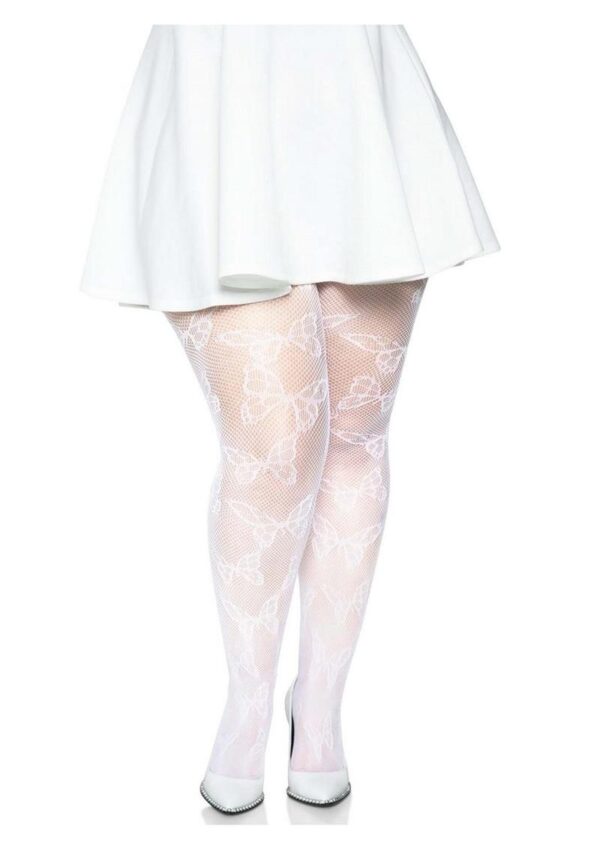 Leg Avenue Butterfly Net Tights - 1X/2X - White